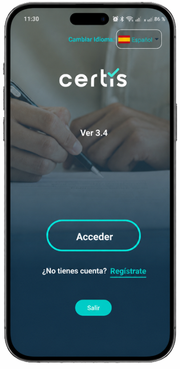Pantalla de la app de Certis